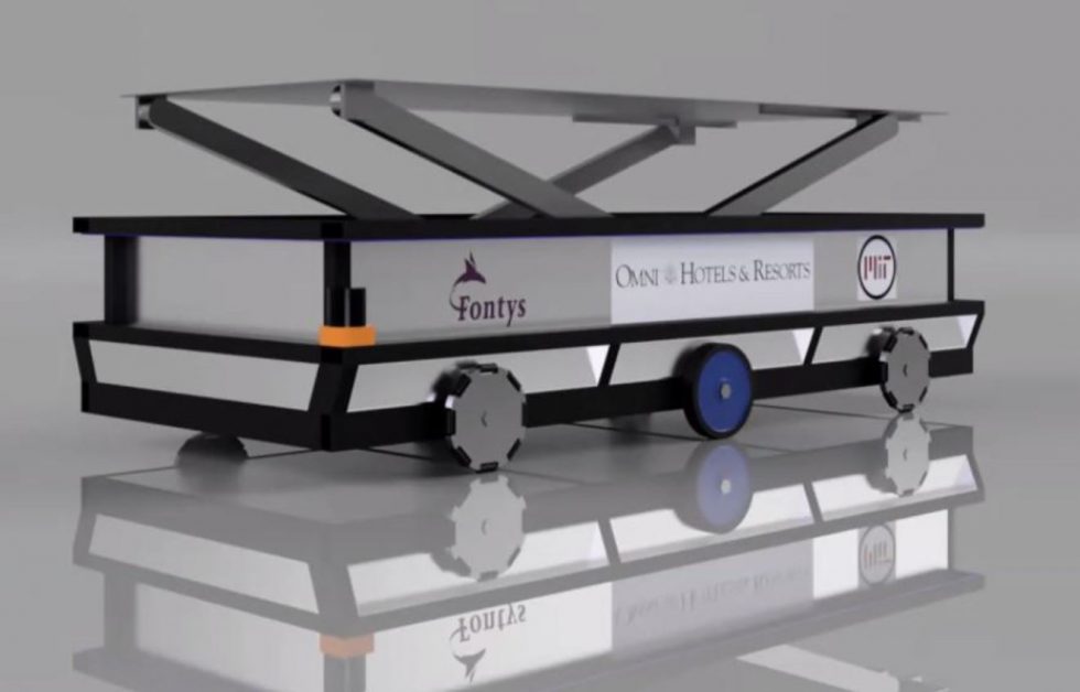 robot die voor luxe hotels in coronatijd de koffers van de lobby naar de hotelkamer brengt.