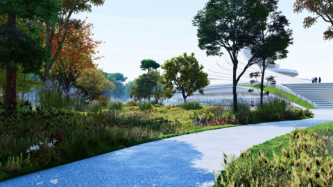 Vloeiende bogen ontsluiten openbaar park van stadscentrum